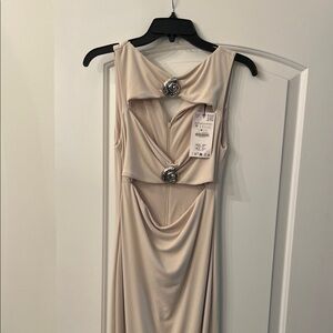 Zara Beige Draped Midi Dress with Decorative Brooches